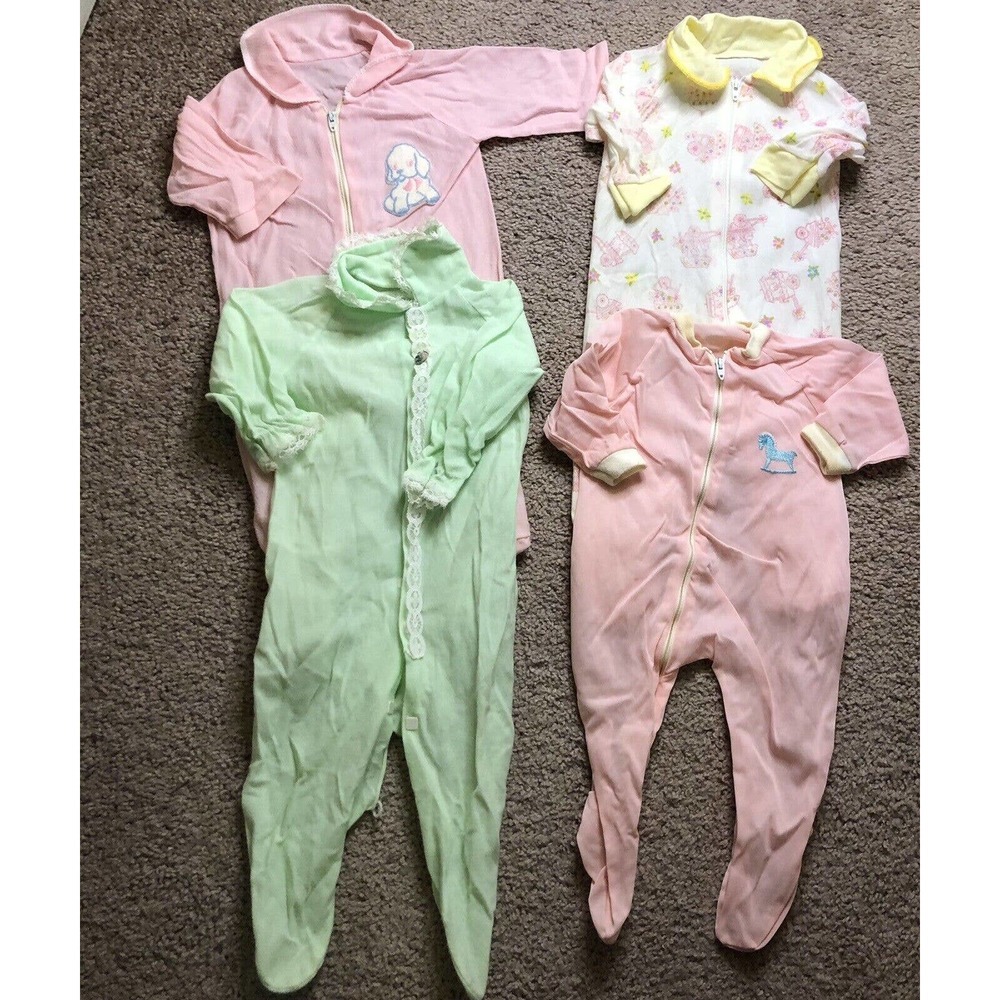 Vintage Lot Baby One Piece Footie Pajamas Misc Sizes Sears 60’s